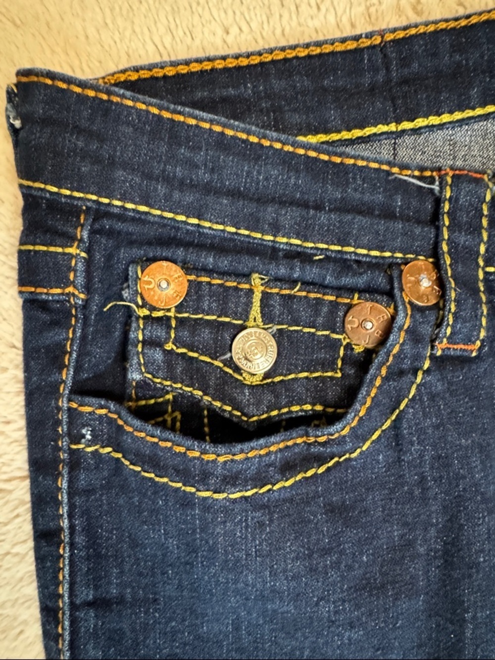 True Religion Joey Super T Indigo Dark Wash Flared Leg Jeans sz 31 - Picture 8 of 12